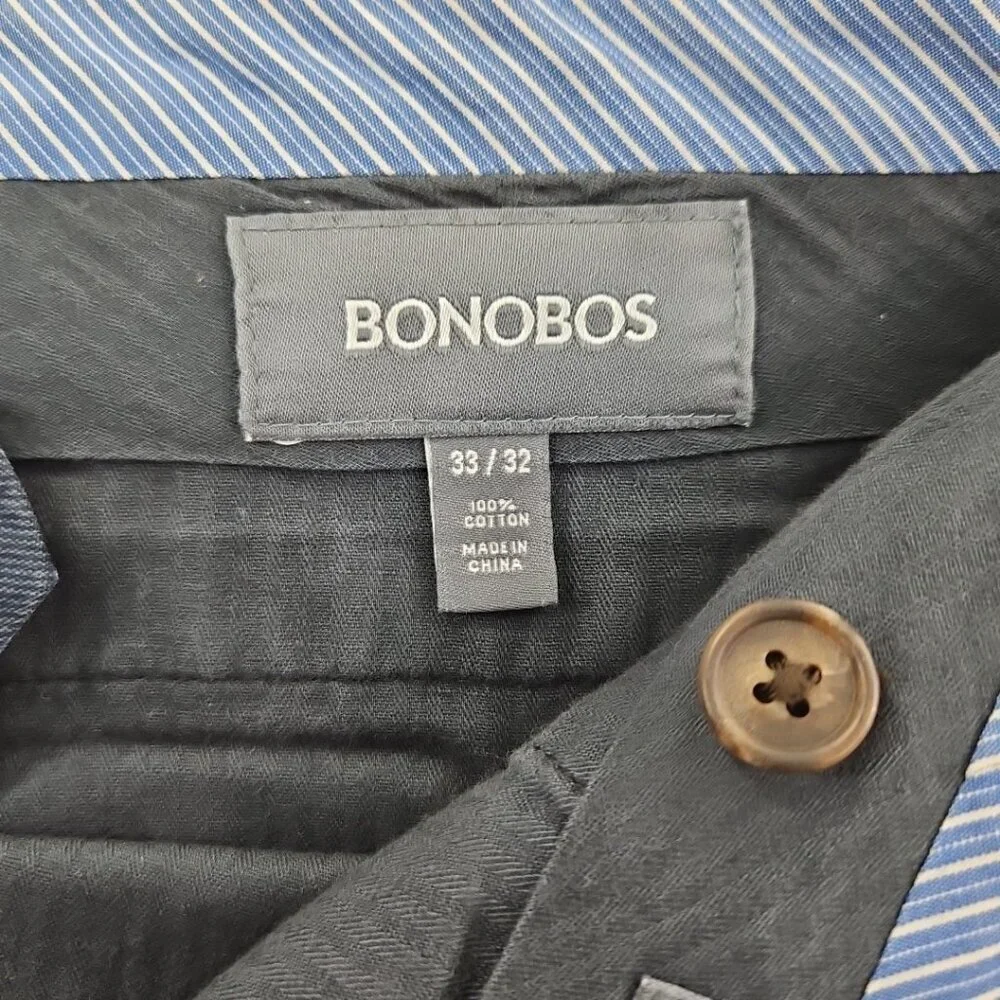 Bonobos Slim Straight Chino Pants‎ Khaki Men’s 33x32 100% Cotton Flat Front EUC